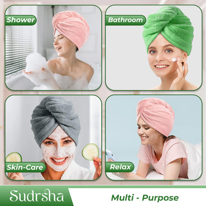 Sudrsha Microfiber (Green)  Hair Towel Wrap for Women – Quick Drying, Super Absorbent with Elastic Loop