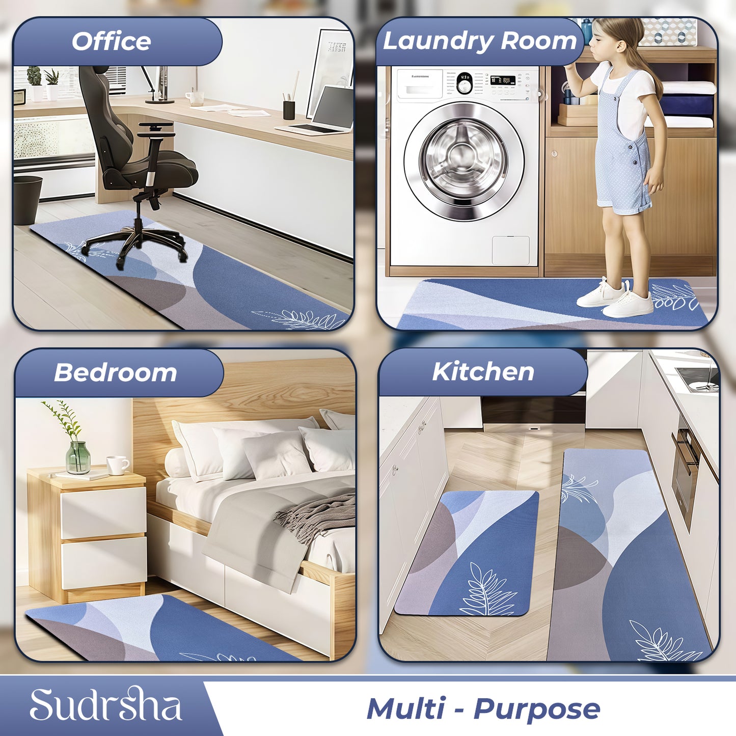 SUDRSHA Anti-Skid 3.5mm  | Water Absorbent Kitchen Mat Leaf print