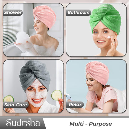 Sudrsha Microfiber (Grey)  Hair Towel Wrap for Women – Quick Drying, Super Absorbent with Elastic Loop