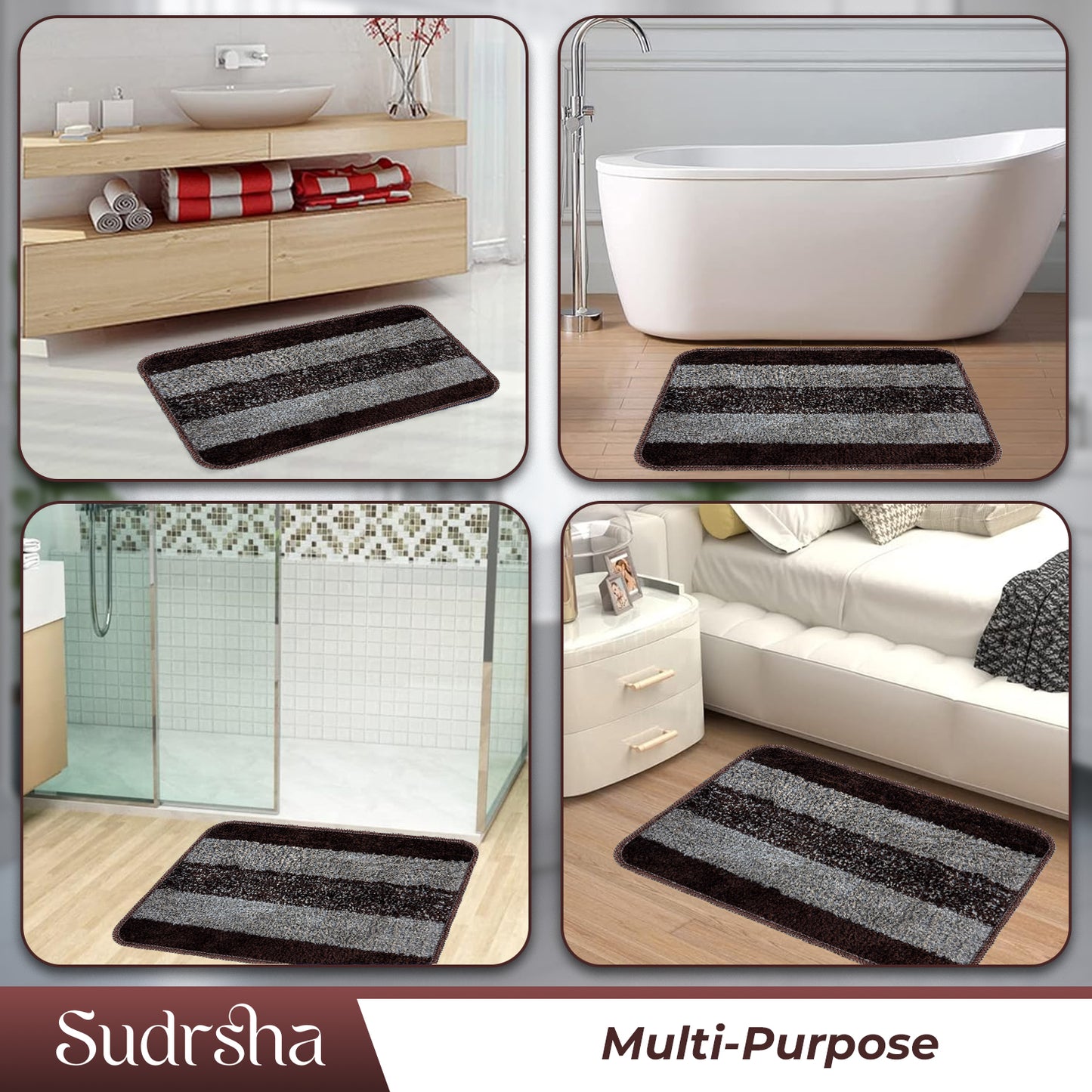 Rectangular Anti-Skid Microfiber Bathroom & Door Mat – Water Absorbent Soft Floor Rug  Brown