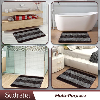 Rectangular Anti-Skid Microfiber Bathroom & Door Mat – Water Absorbent Soft Floor Rug  Brown