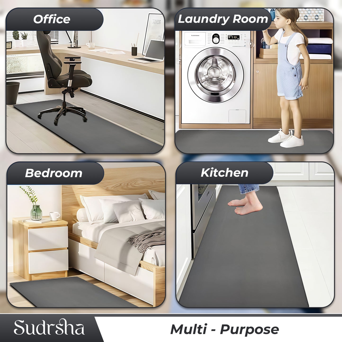SUDRSHA Anti-Skid 3.5mm  | Water Absorbent Kitchen Mat  Grey