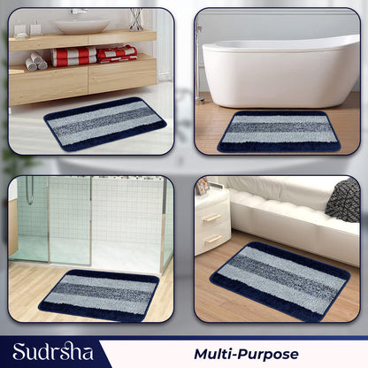 Rectangular Anti-Skid Microfiber Bathroom & Door Mat – Water Absorbent Soft Floor Rug  Blue
