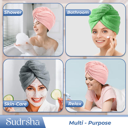 Sudrsha Microfiber ( Sky -Blue)  Hair Towel Wrap for Women – Quick Drying, Super Absorbent with Elastic Loop