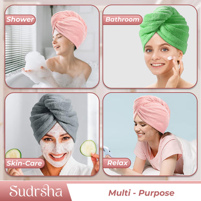 Sudrsha Microfiber (Pink)  Hair Towel Wrap for Women – Quick Drying, Super Absorbent with Elastic Loop