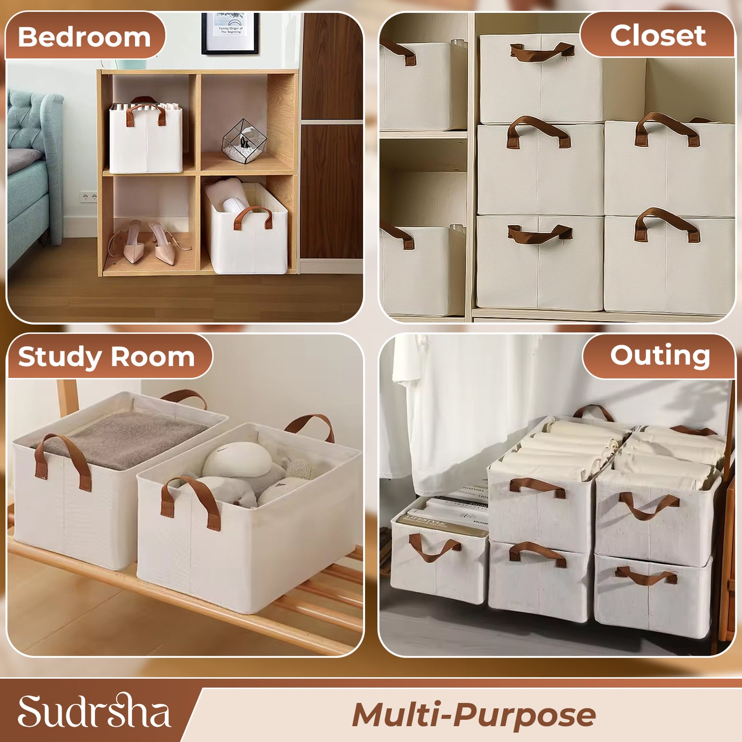 Sudrsha Foldable Wardrobe Organizer Box (47×27×20 cm) | Durable Polystyrene Storage with Handle for Clothes, Toys & Blankets(White)