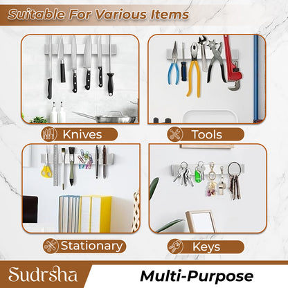 Sudrsha Magnetic Knife Strip Wall Mounted Knife Bar with Adhesive, No Drilling, Multi-Purpose Kitchen Organizer & Tool Holder