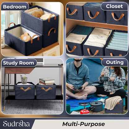 Sudrsha Foldable Wardrobe Organizer Box (47×27×20 cm) | Durable Polystyrene Storage with Handle for Clothes, Toys & Blankets(Navy Blue)