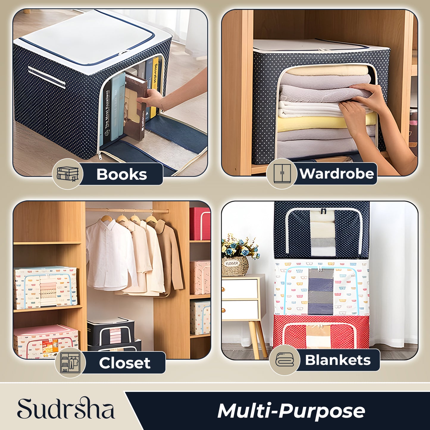 Sudrsha Double- 44 Litre Sided Zipper Foldable Storage Box – Closet Organizer for Clothes, Toys & More (Copy)