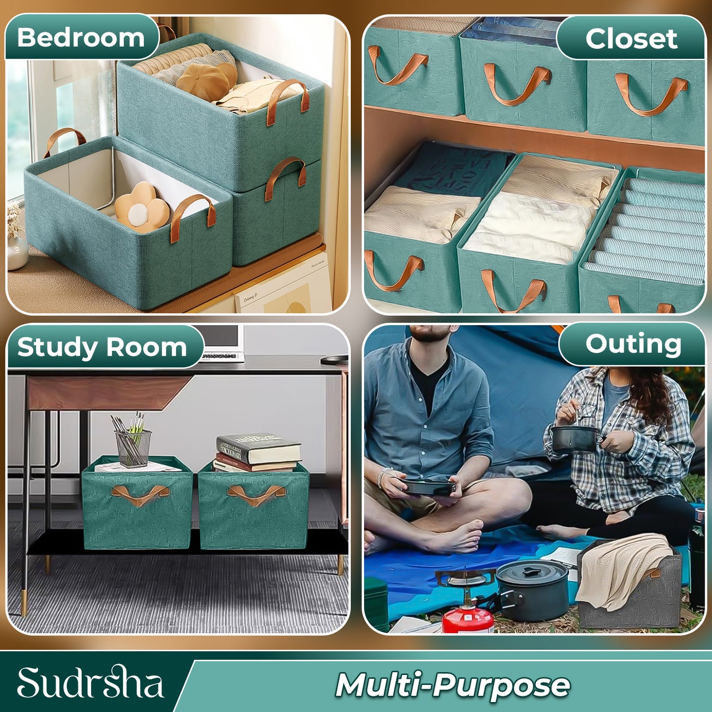 Sudrsha Foldable Wardrobe Organizer Box (47×27×20 cm) | Durable Polystyrene Storage with Handle for Clothes, Toys & Blankets(Green)