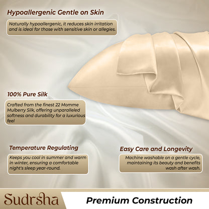 Sudrsha Solid 600 TC Satin Silk Pillowcases(Beige)