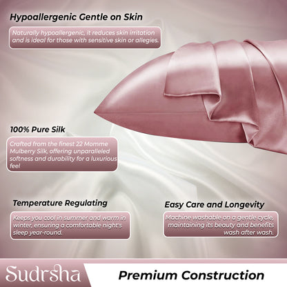 Sudrsha Solid 600 TC Satin Silk PillowCases (Rose pink)