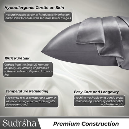 Sudrsha Solid 600 TC Satin Silk Pillowcases(Grey)