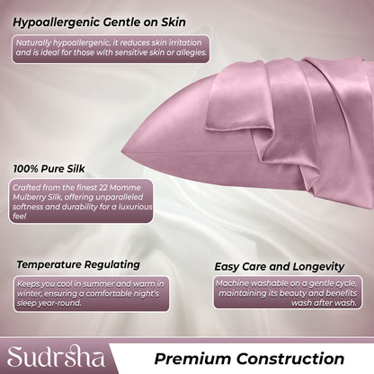 Sudrsha Solid 600 TC Satin Silk PillowCases (Pink)