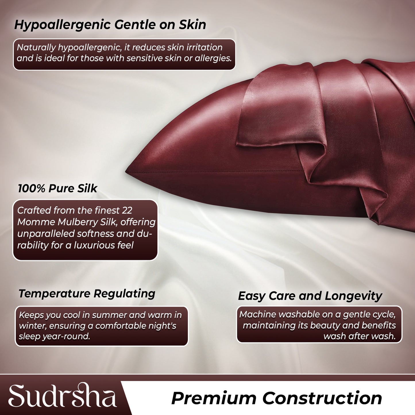 Sudrsha Solid 600 TC Satin Silk Pillowcases(Brown)