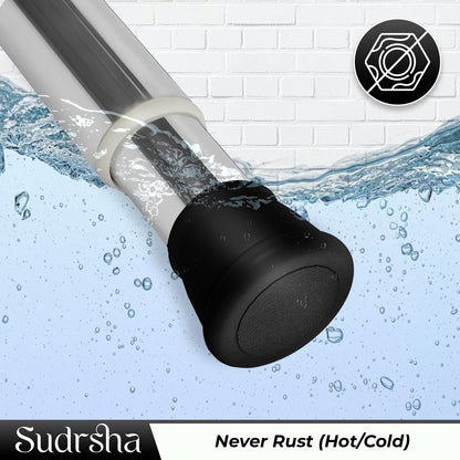 SUDRSHA (85Cm To 140Cm) Silver-Black Extendable Shower Curtain Tension Rod Non-Drilling Anti-Skid Spring Pull Rod -Stainless Steel