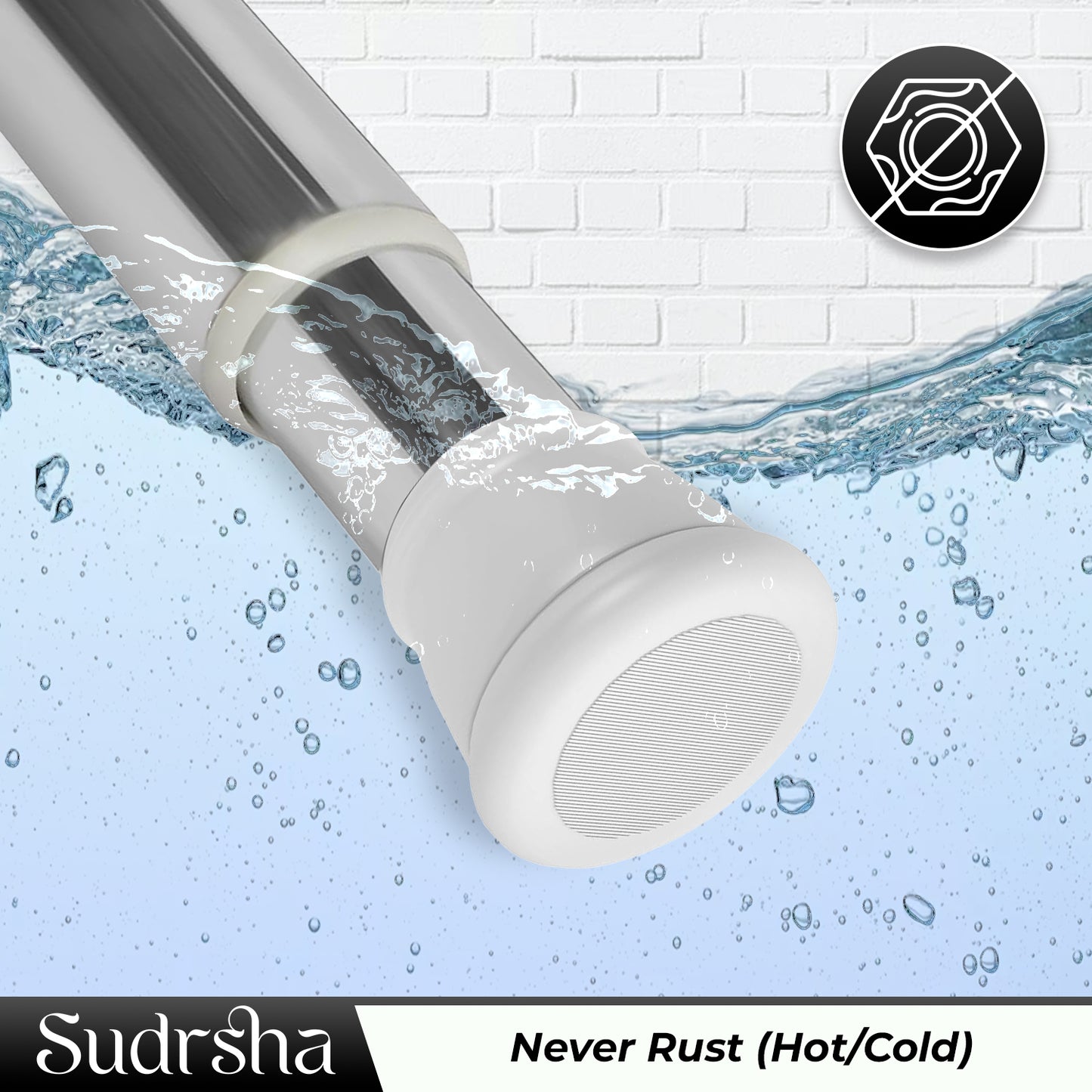 SUDRSHA (85Cm To 140Cm) White-Silver Extendable Shower Curtain Tension Rod Non-Drilling Anti-Skid Spring Pull Rod -Stainless Steel