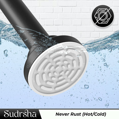 Sudrsha Stainless Steel Extendable Shower Black Curtain Tension Rod – Non-Drilling, Anti-Skid Spring Pull Rod (85cm–140cm)