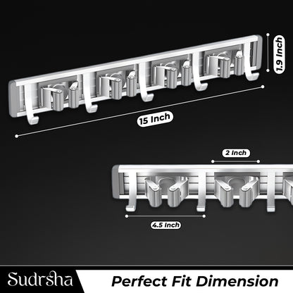 Screw Wall Mounted  3 Slot Stainless Steel Mop and Broom Holder, (3 racks and 3 Hooks) (Silver)