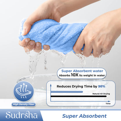 Sudrsha Microfiber ( Sky -Blue)  Hair Towel Wrap for Women – Quick Drying, Super Absorbent with Elastic Loop