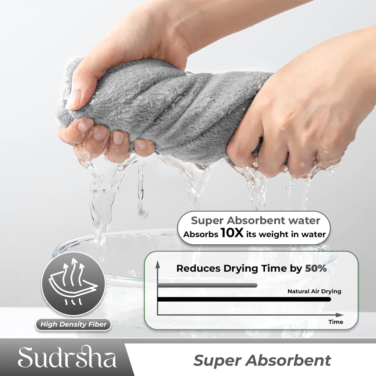 Sudrsha Microfiber (Grey)  Hair Towel Wrap for Women – Quick Drying, Super Absorbent with Elastic Loop