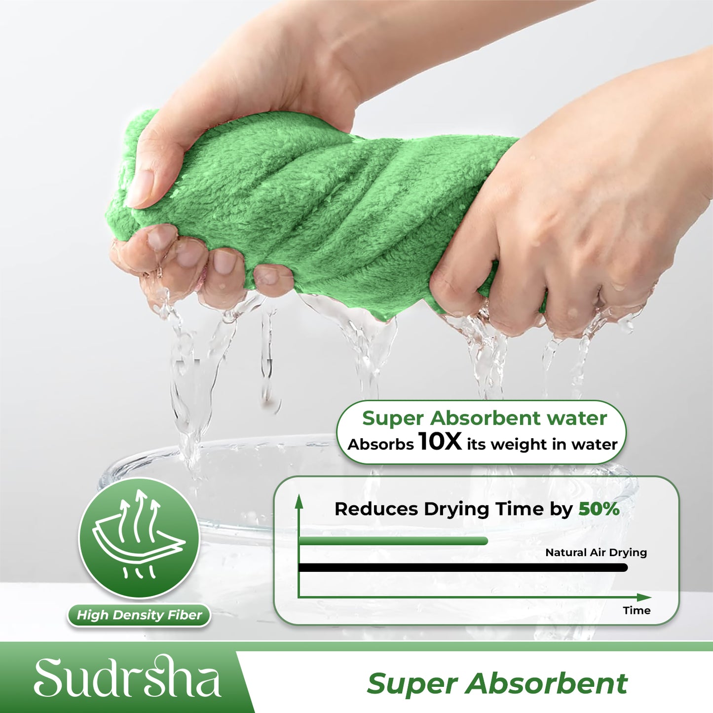 Sudrsha Microfiber (Green)  Hair Towel Wrap for Women – Quick Drying, Super Absorbent with Elastic Loop