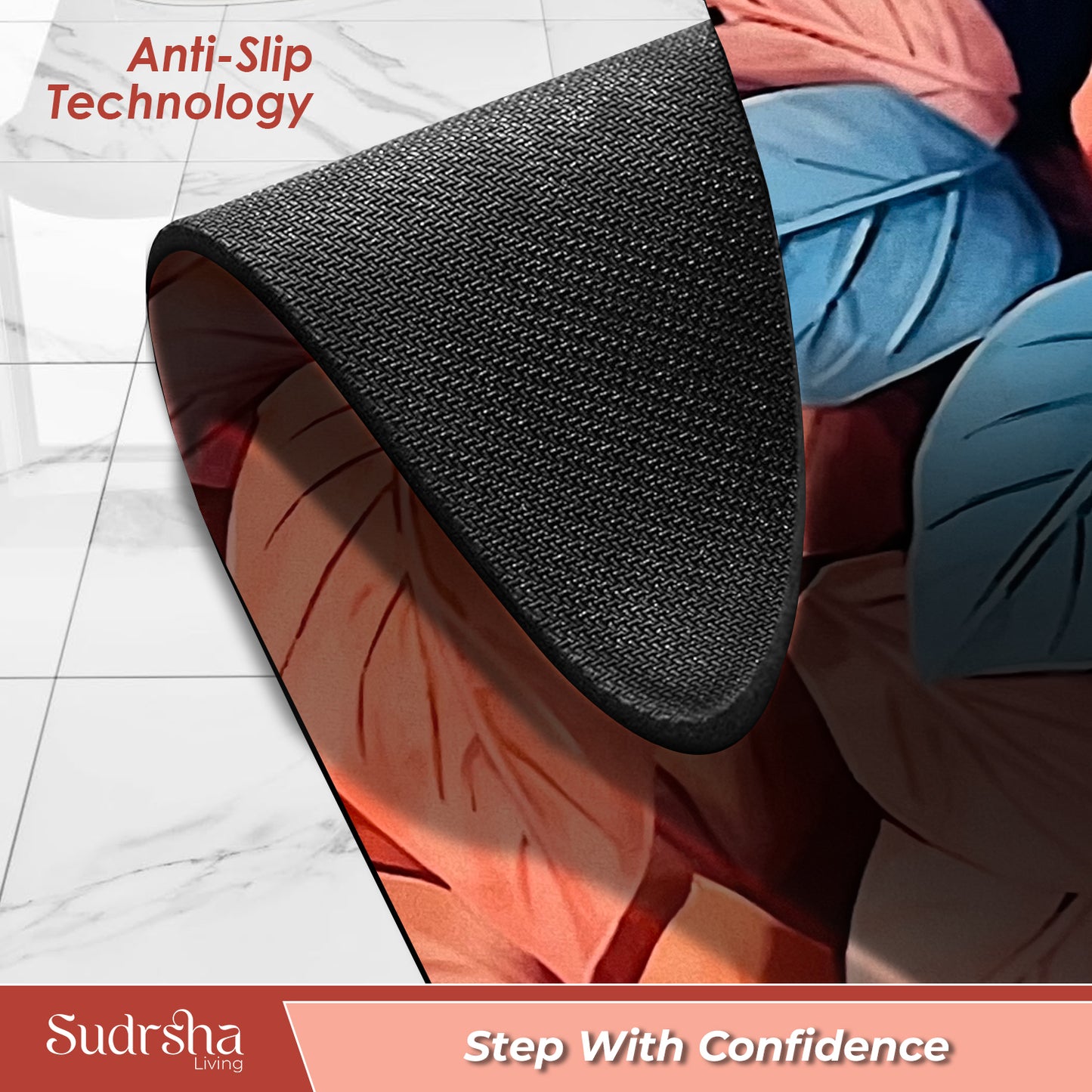 Sudrsha Anti-Skid 3D  pink  Leafe  Rubber Bath Mat – Water-Absorbent