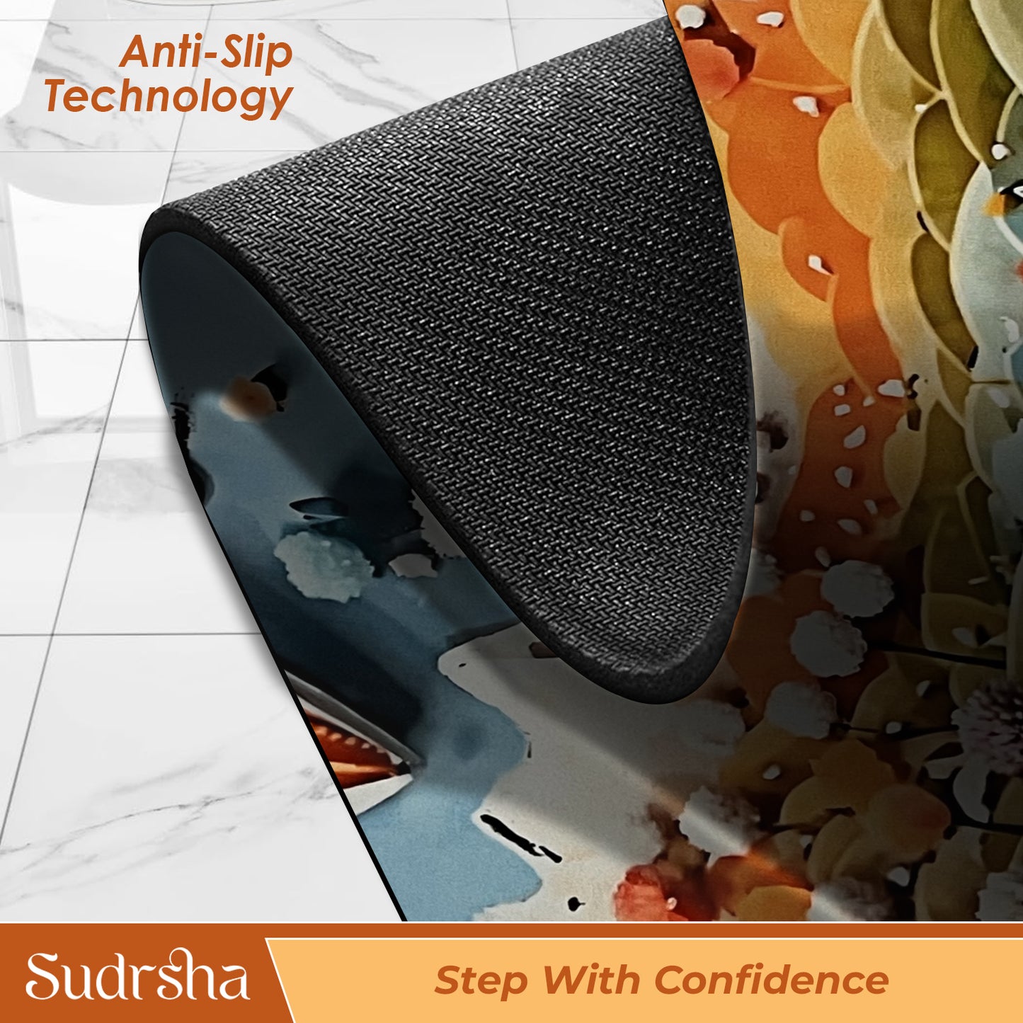 Sudrsha Anti-Skid 3D  Mountain Print  Rubber Bath Mat – Water-Absorbent