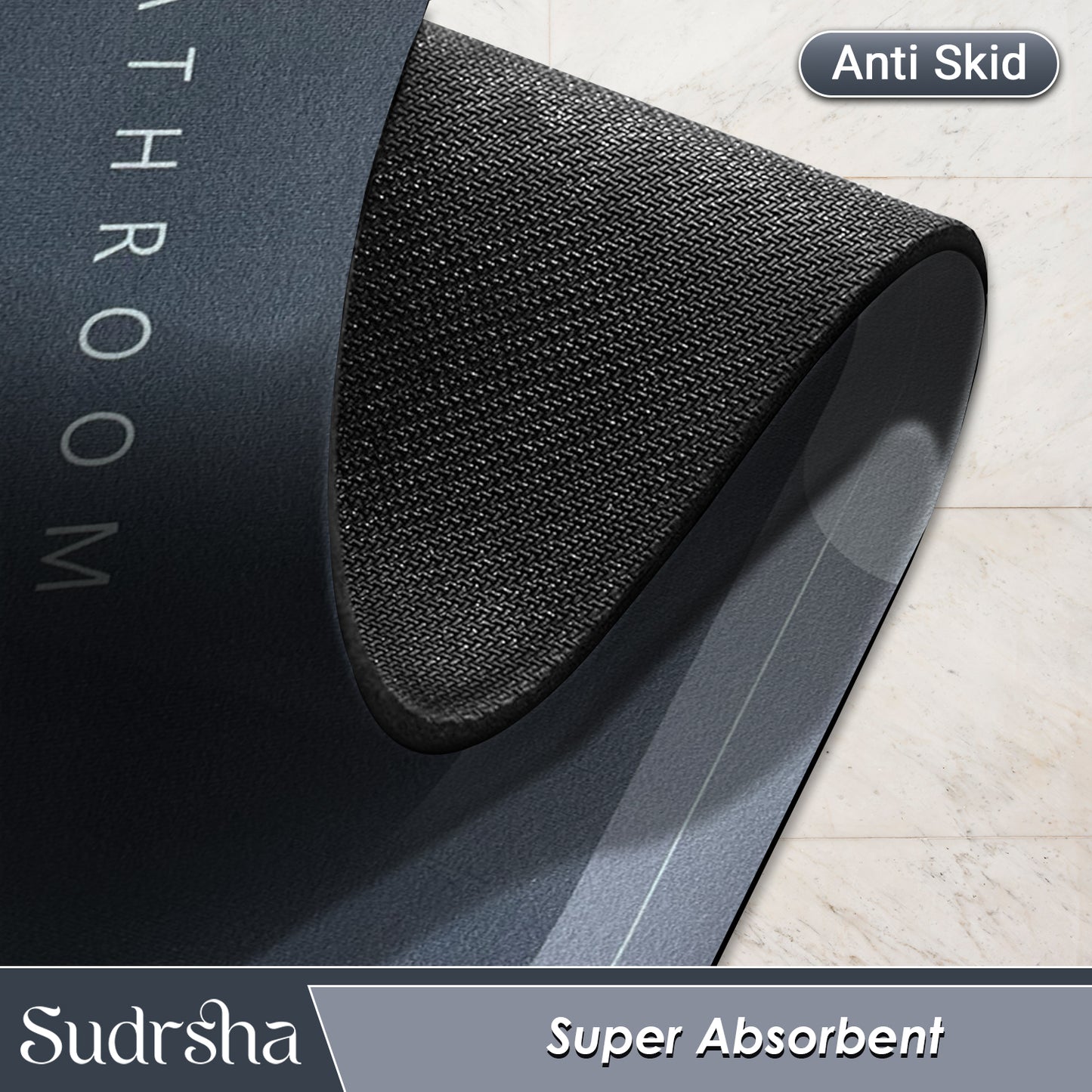 SUDRSHA Anti-Skid 3.5mm Grey Bath  Mat | Water Absorbent Door & Bathroom Floor Mat