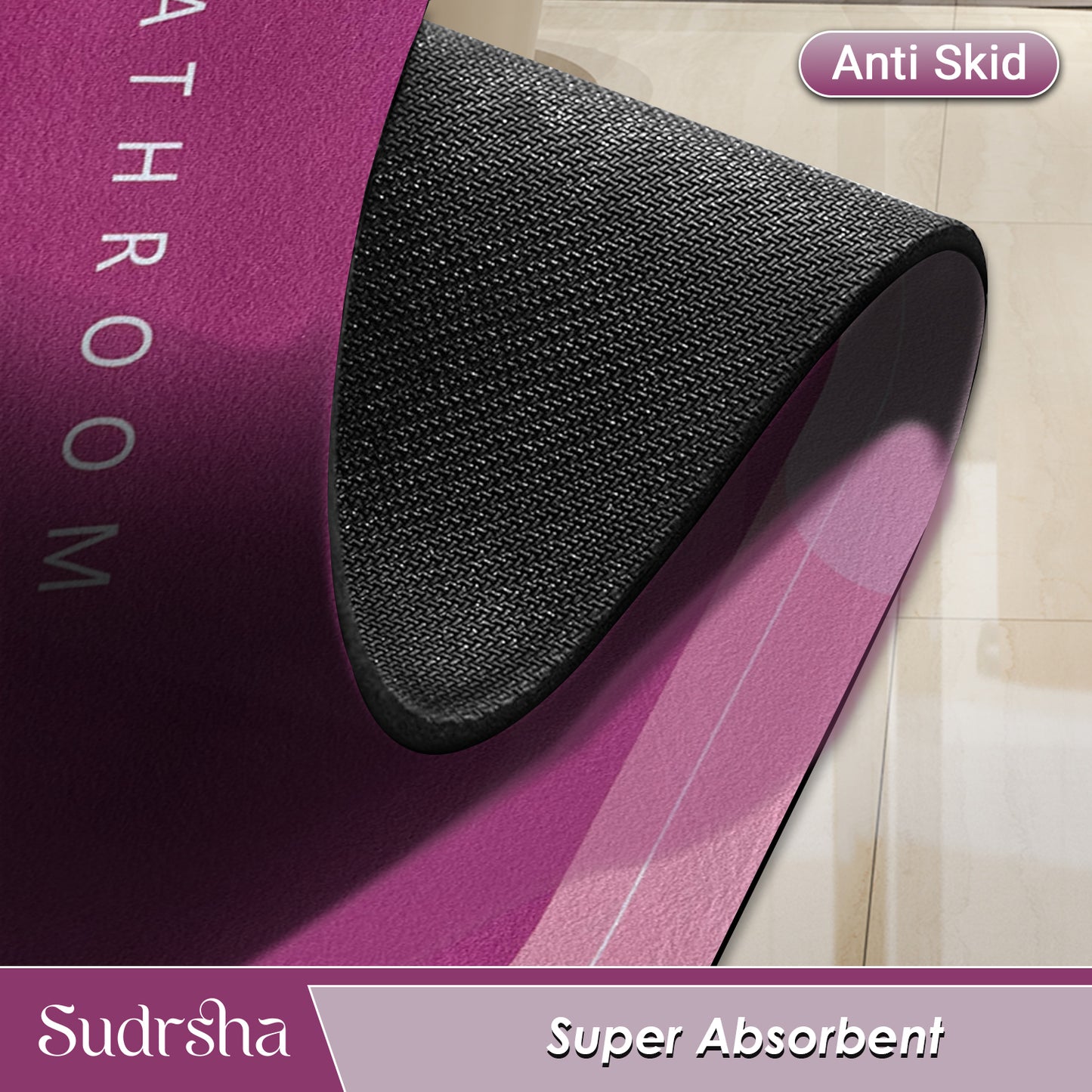 SUDRSHA Anti-Skid 3.5mm Pink  Bath  Mat | Water Absorbent Door & Bathroom Floor Mat
