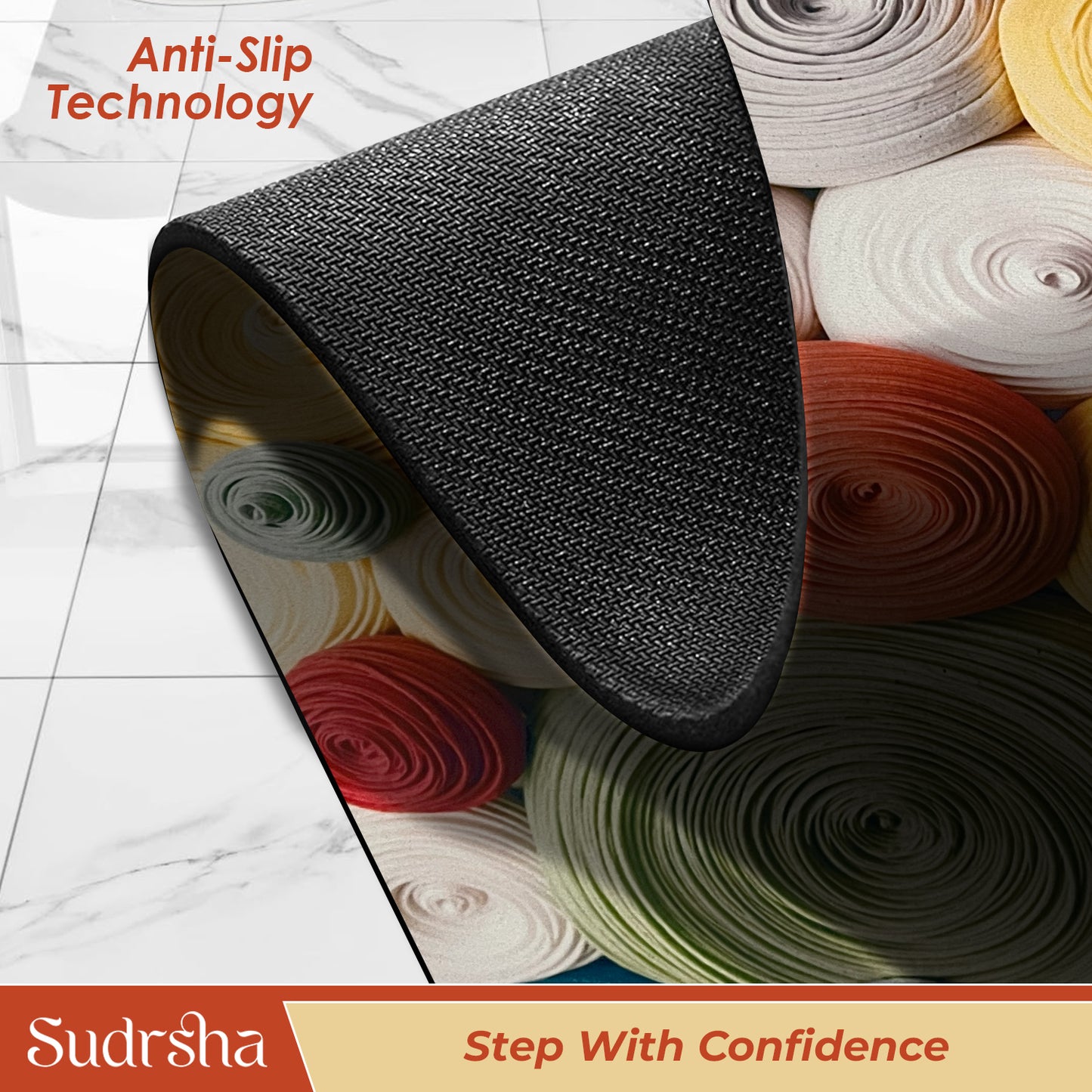 Sudrsha Anti-Skid 3D Rainbow Print Rubber Bath Mat – Water-Absorbent
