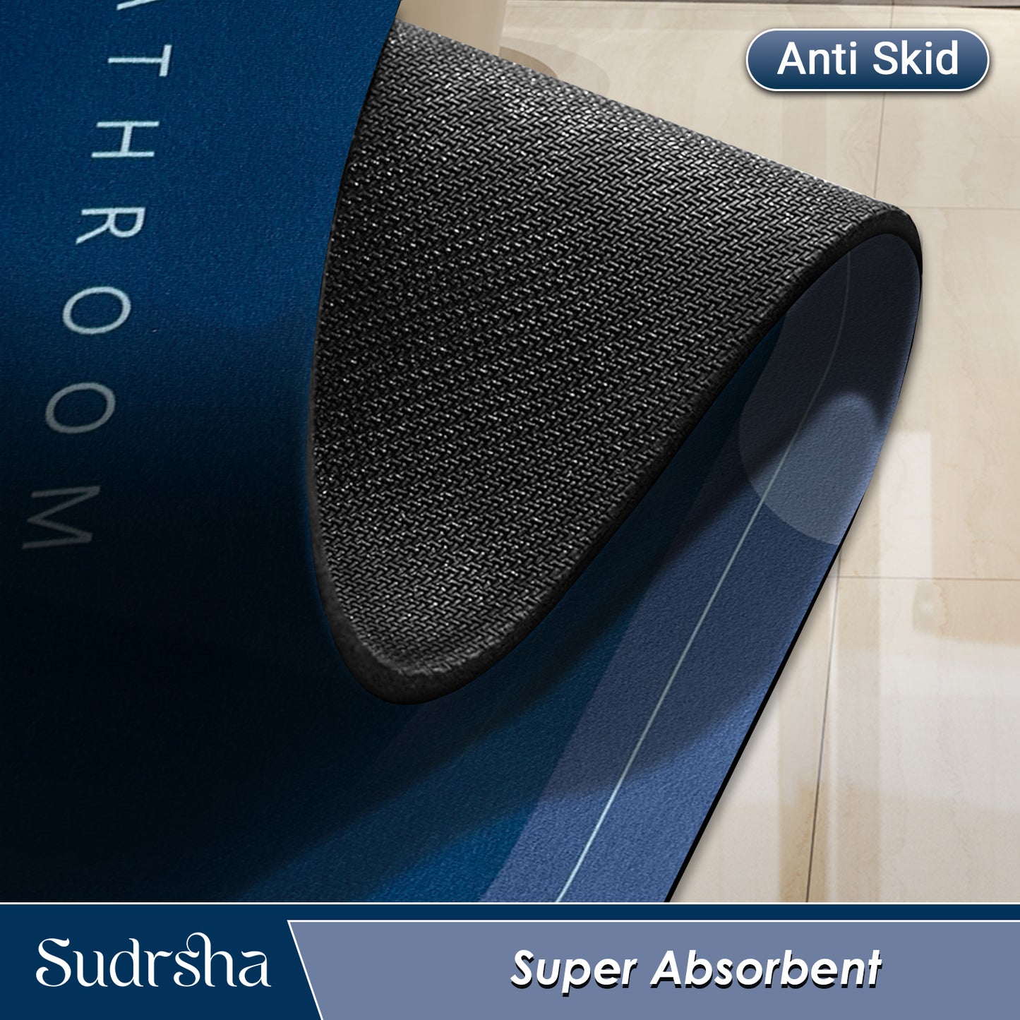 SUDRSHA Anti-Skid 3.5mm  Oval  Blue Bath Mat | Water Absorbent Door & Bathroom Floor Mat