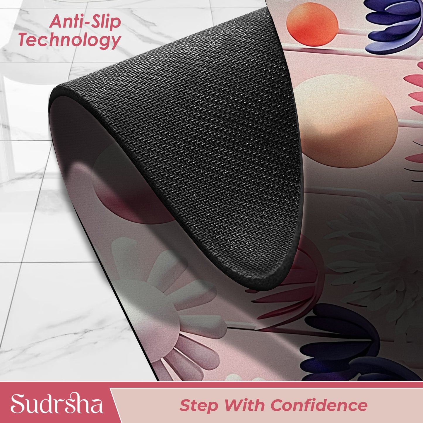 Sudrsha Anti-Skid 3D   Sun Flower Rubber Bath Mat – Water-Absorbent (pink)