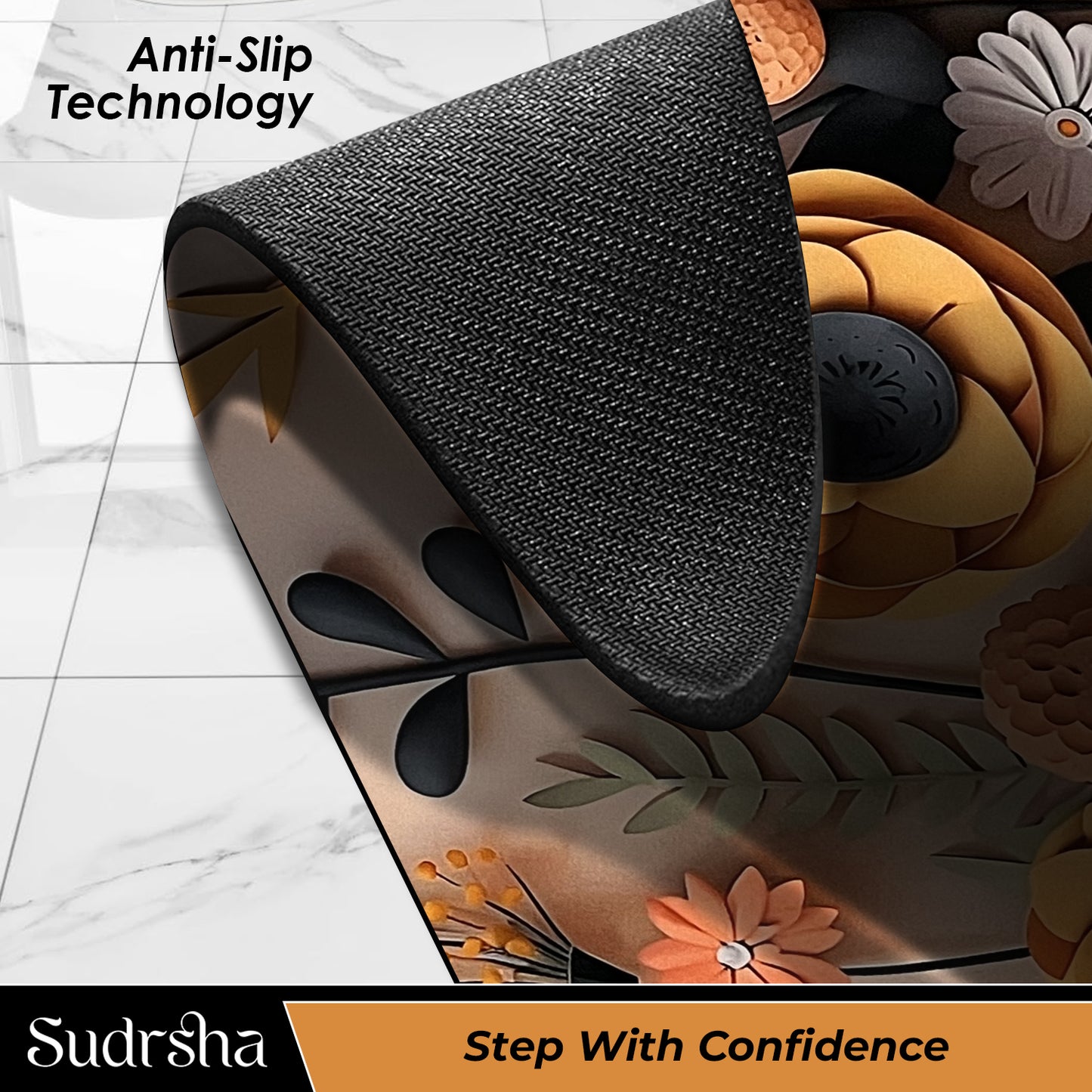 Sudrsha Anti-Skid 3D Yellow Flower  Rubber Bath Mat – Water-Absorbent
