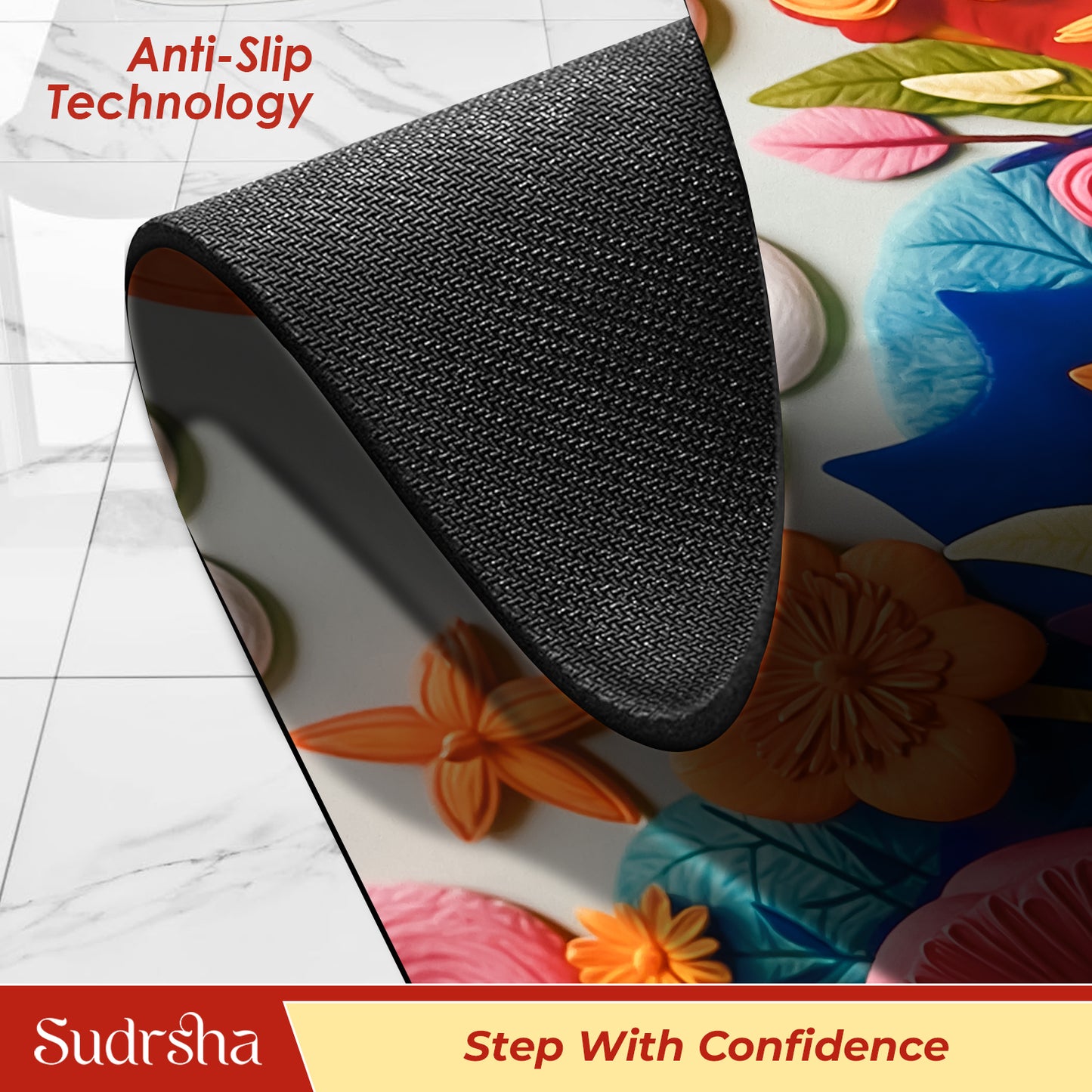 Sudrsha Anti-Skid 3D Cloud Print Rubber Bath Mat – Water-Absorbent