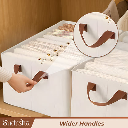 Sudrsha Foldable Wardrobe Organizer Box (47×27×20 cm) | Durable Polystyrene Storage with Handle for Clothes, Toys & Blankets(White)