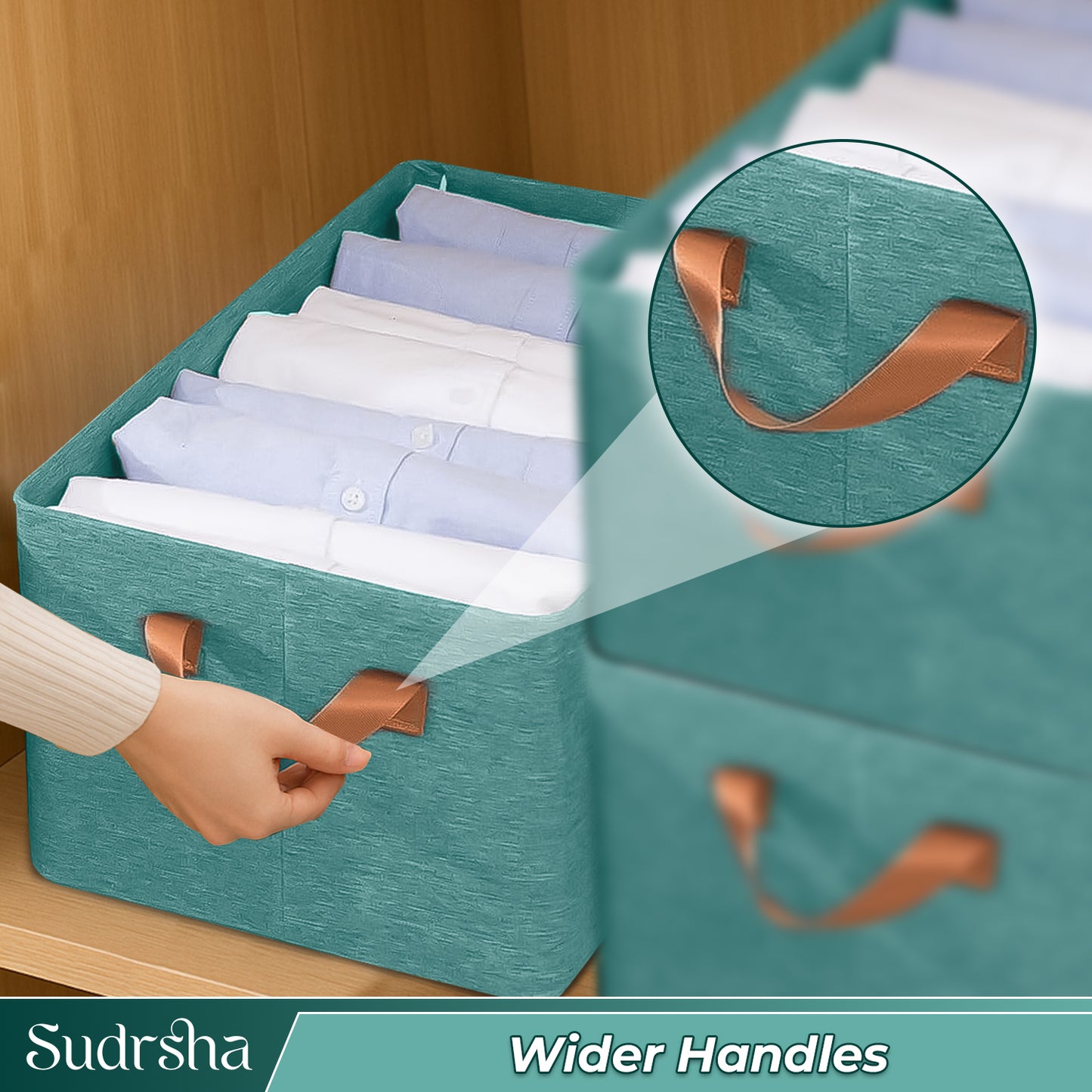 Sudrsha Foldable Wardrobe Organizer Box (47×27×20 cm) | Durable Polystyrene Storage with Handle for Clothes, Toys & Blankets(Green)