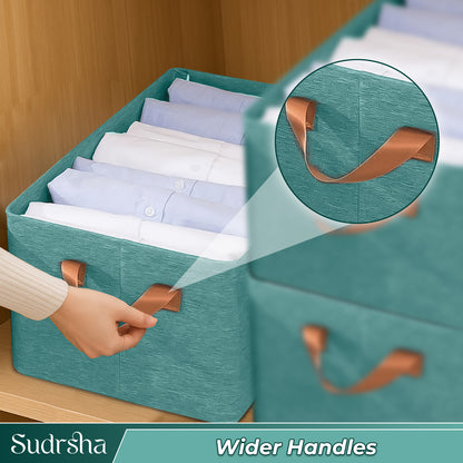Sudrsha Foldable Wardrobe Organizer Box (47×27×20 cm) | Durable Polystyrene Storage with Handle for Clothes, Toys & Blankets(Green)